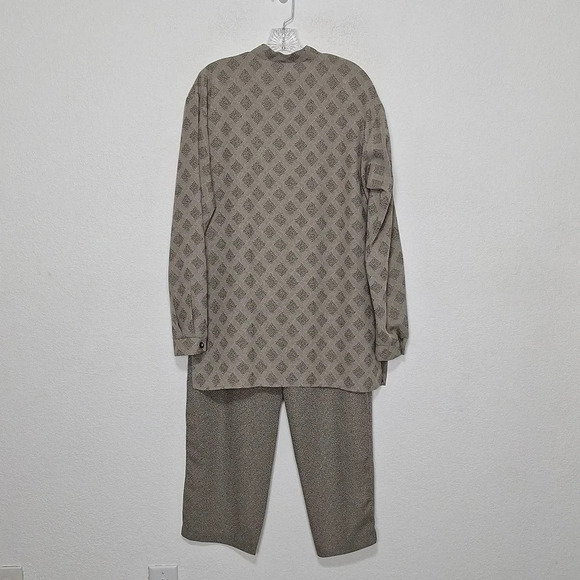 Vintage K.T. McKenzie Taupe Black Button Front Grandmacore 2 Piece Pantsuit Sz.L - Picture 5 of 10
